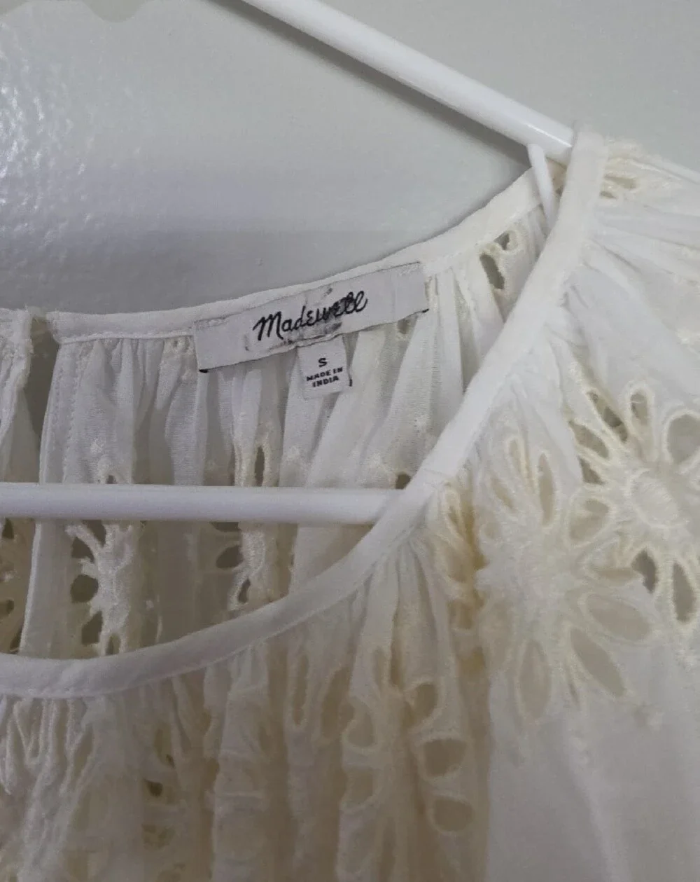 Madewell White Eyelet Peasant Top